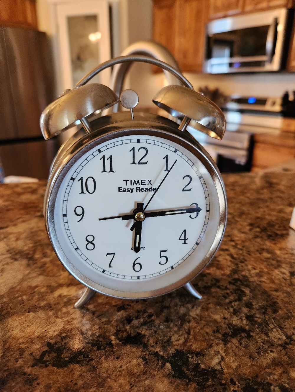 Timex Easy Reader Twin-Bell Alarm Clock - Silver and White